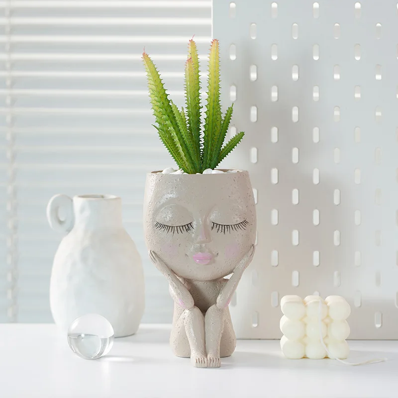 

Home Decor Sitting Girl Vase for Dried Flower Abstract Living Room Table Ornaments Resin Office Desk Decoration Accessories Gift