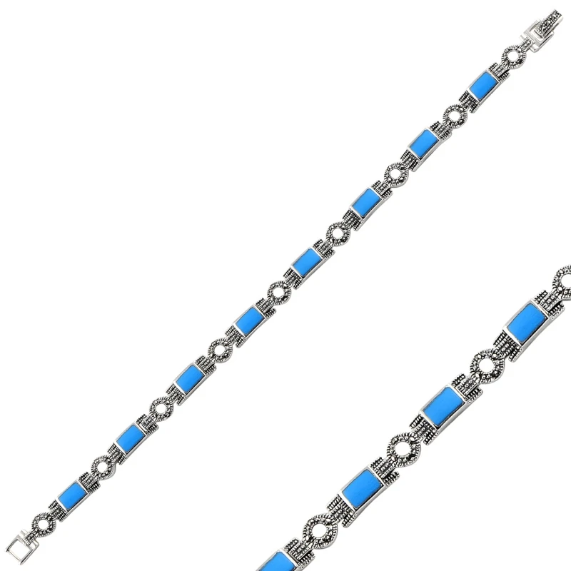 

Silver 925 Sterling Marcasite & Natural Stone Bracelet