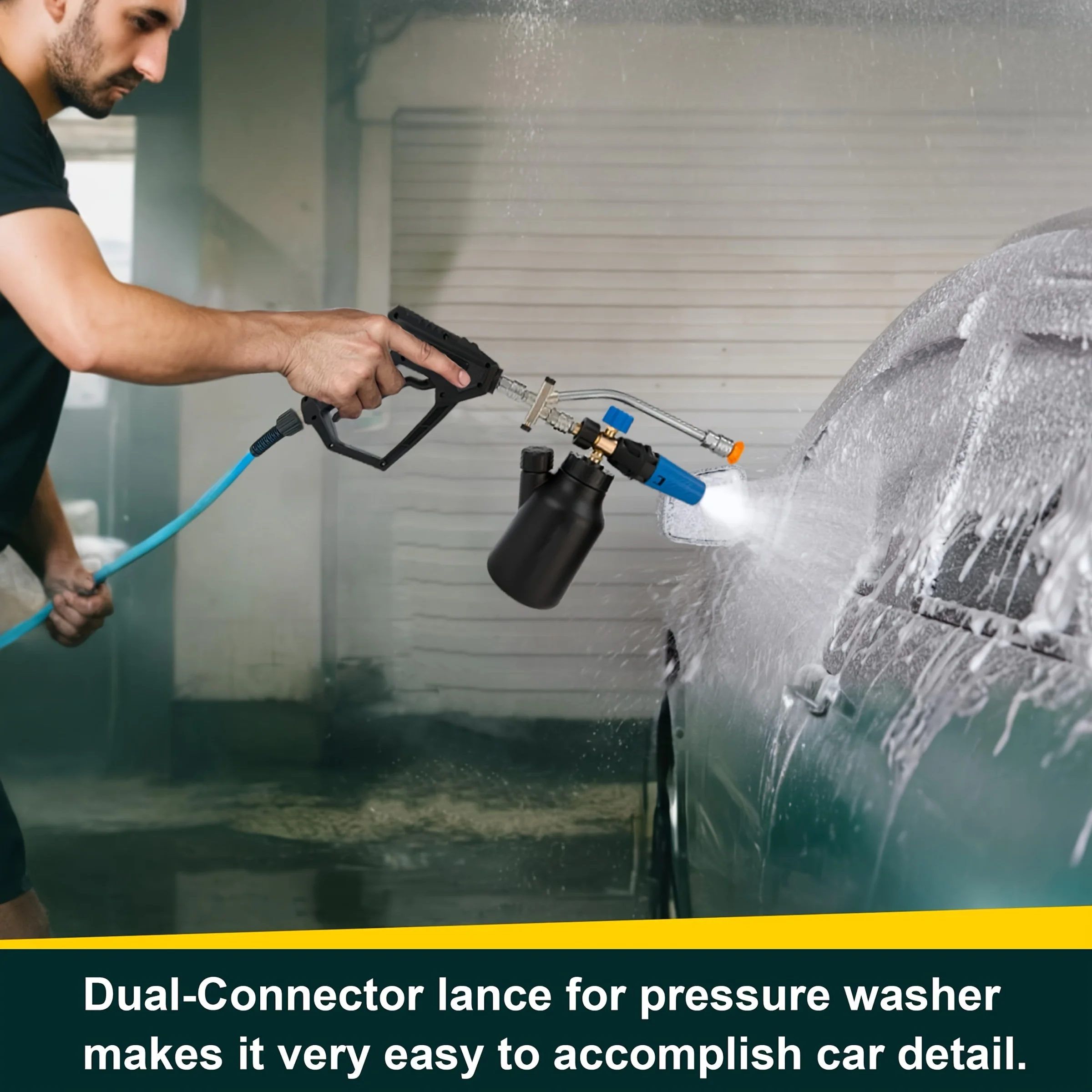 Foam Cannon Dual Connect Adapter 1/4" Quick Connect Metal Dual Head for Pressure Washers Fits EU & US Systems Includes 7 Nozzles 2