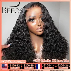 BEEOS Curly Glueless 5x5 6x6 7x7 HD Lace Front Closure Wig Human Hair Ready to Wear Pre plucked Water Wave Short Bob Wig Wear Go