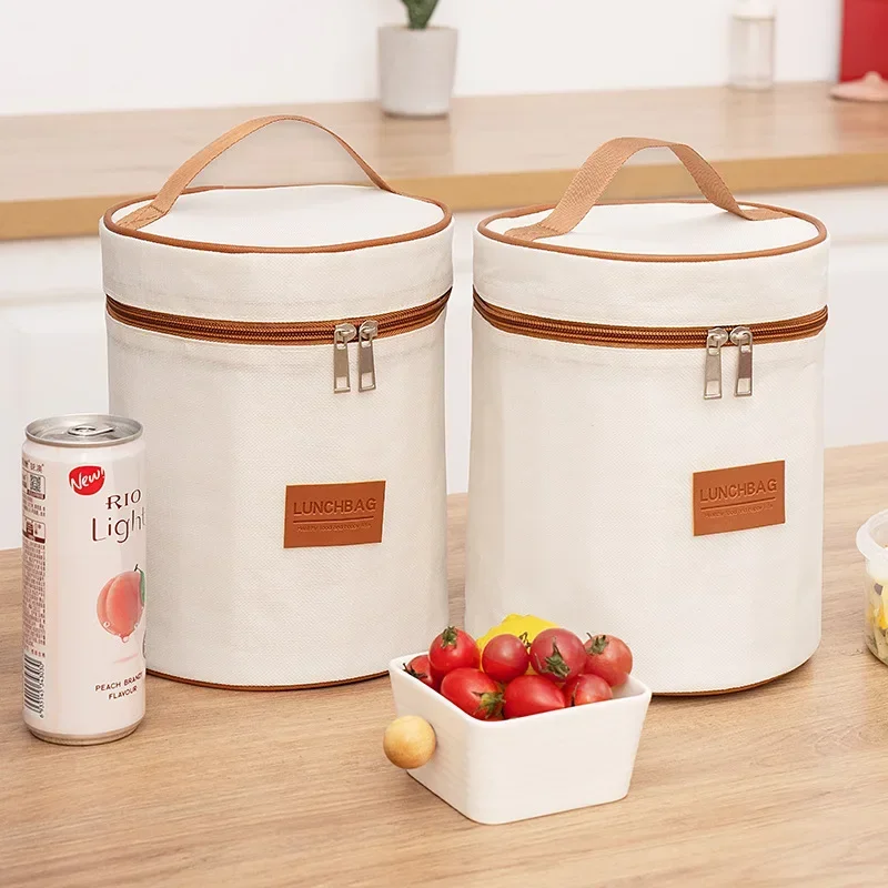 4 Shapes Beige Simple Lunch Bags Girls Large-capacity Japanese Bento Bag Insulated Thermal Portable for Travel Picnic Lunch Box