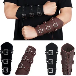 Unisex Leather Gauntlet Wide Bracer Arm Armor Wristband Protector Cuff String Steampunk Bangle Buckle Bracers Cosplay Prop Decor