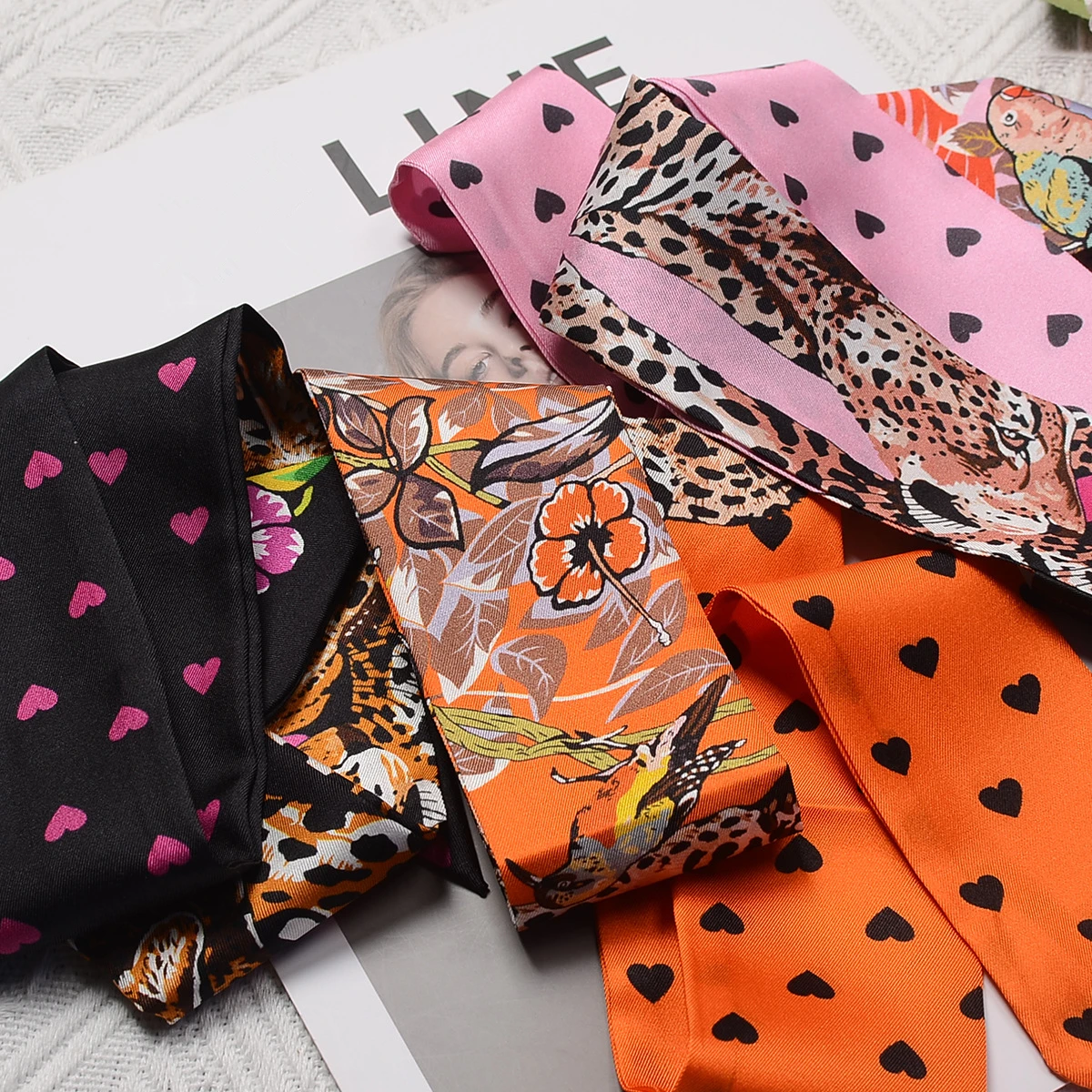 2023 neue Leopard Herz Schal Frauen Luxus Marke Silk Schal Mode Foulard Dünne Tasche Schals Haar Stirnband Halstuch – Detail 8