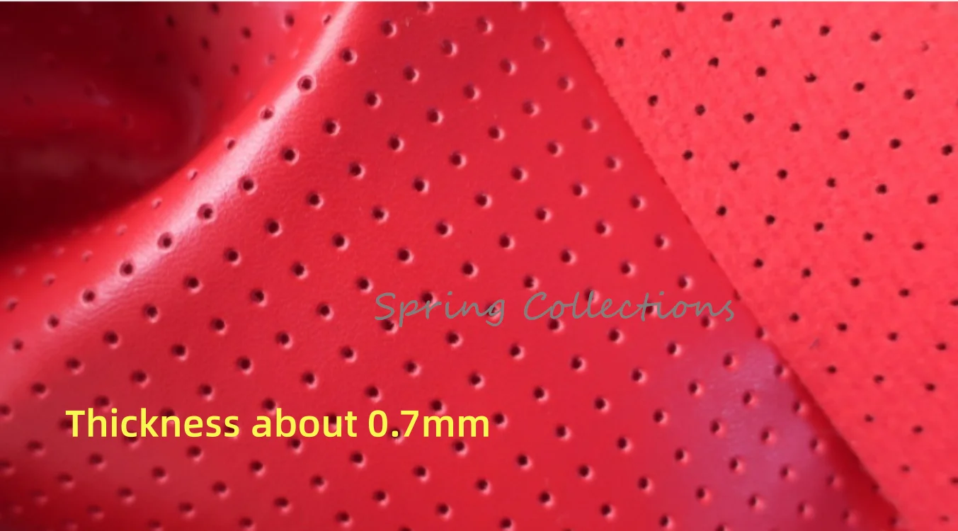 137*100cm Solid Color Imitation Synthetic Faux Leather Fabric Round Holes Thick 0.6~0.9mm Red/Black/Creamy-white
