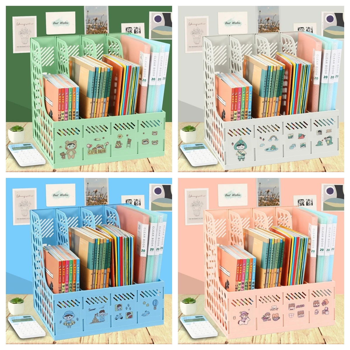 Desk File Organiser 4 Sections Sturdy Desktop Plastic Magazine File Holder Frames File Dividers Cabinet File Rack Display images - 6