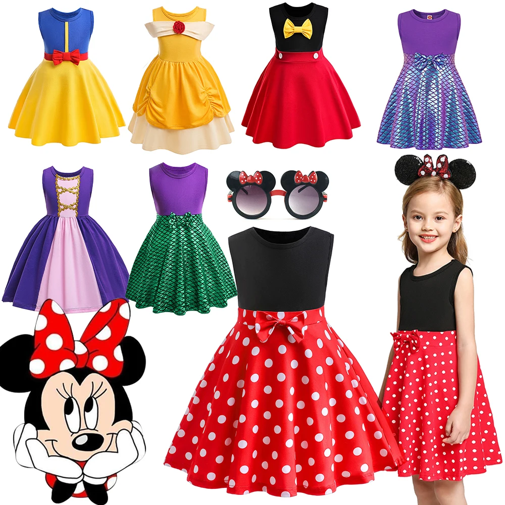 thumbnail image 2 of Disney-vestido de Minnie Mouse para niña, traje informal de corte en A, sin mangas, sirena Ariel Rapunzel, ropa para niños de 3 a 8 años, 2 of 5