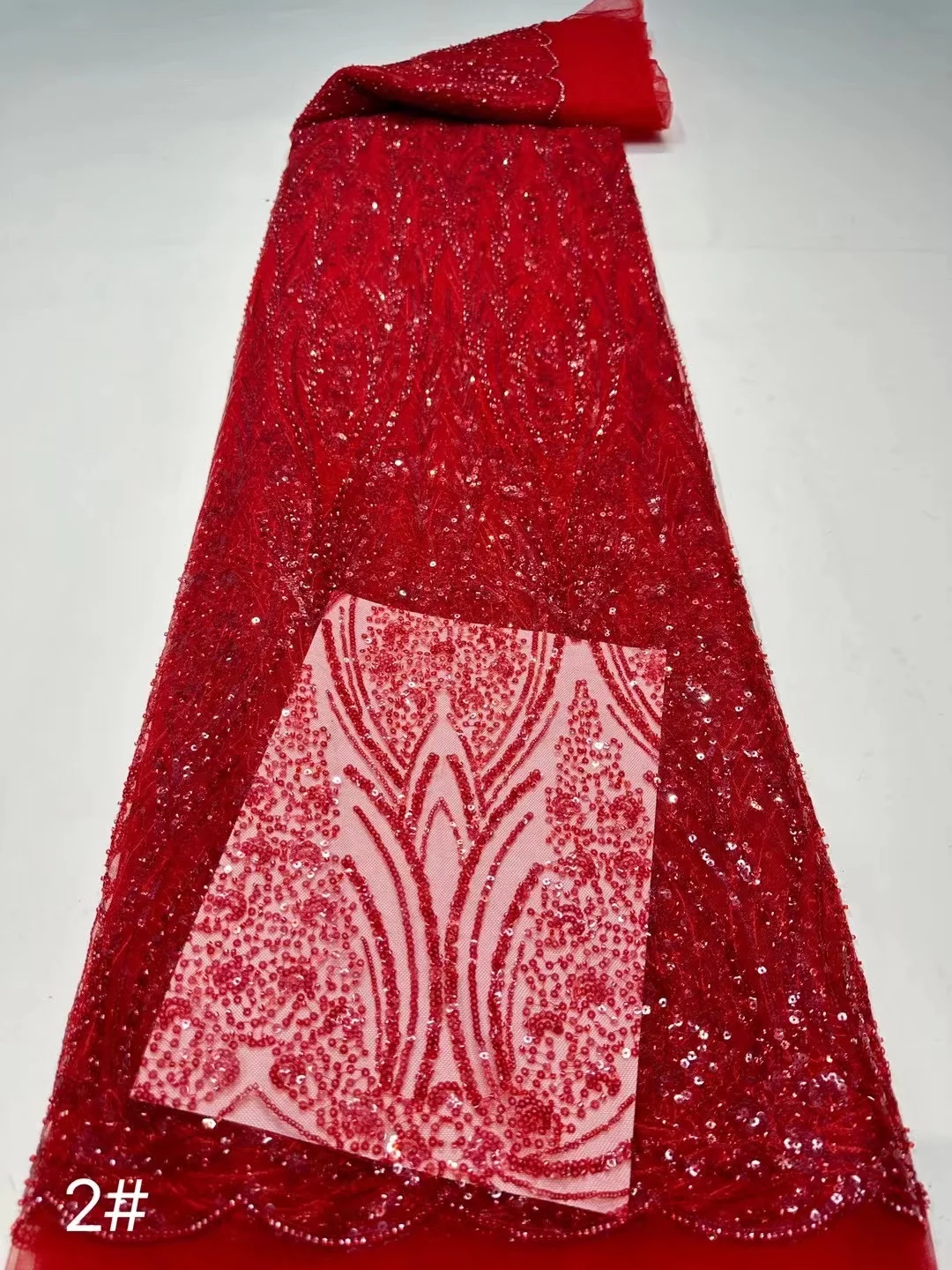 Orange African Handmade Sequins Tulle Lace Fabric French Luxury Beads Lace Fabric For Bridal Wedding Party Dress Sew