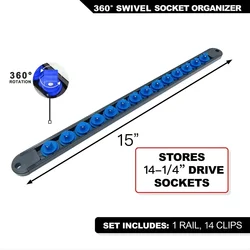 Premium ABS Swivel Socket Organizer, Multi - Size Capacity, 360° Rotation (1 - 4(6.3mm)-Blue)
