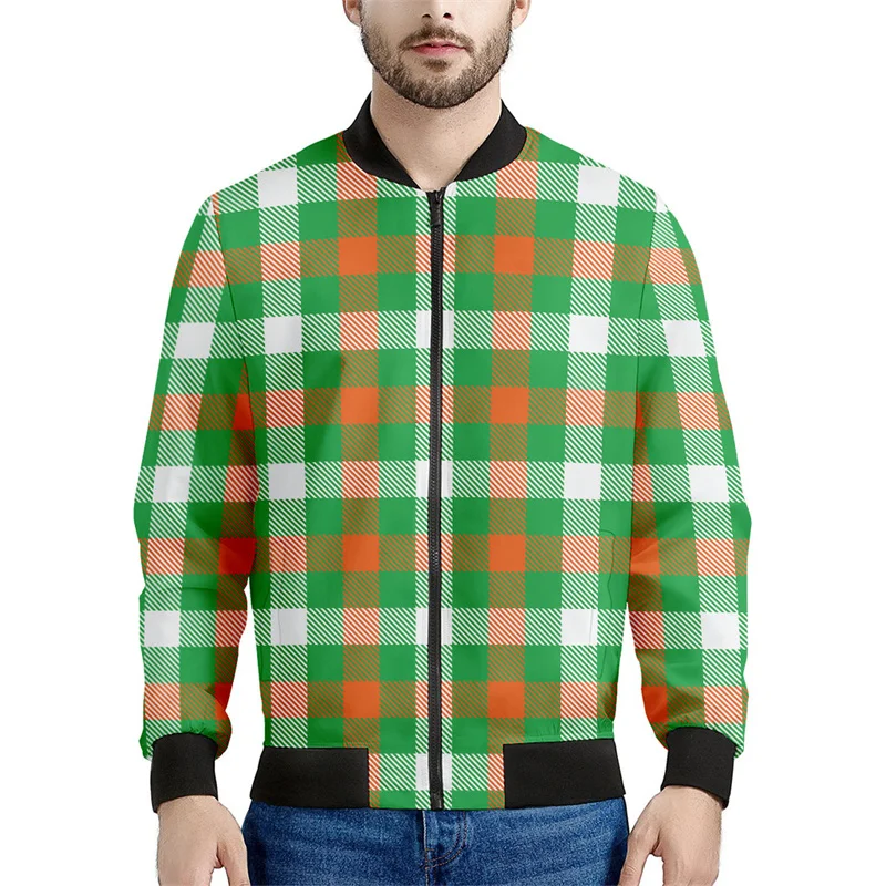 thumbnail image 1 of Chaqueta con cremallera a cuadros con estampado 3D multicolor para hombre, sudadera de gran tamaño, chaquetas de calle para primavera y otoño, abrigos de manga larga, 1 of 5