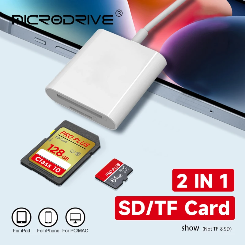 상단 듀얼 SD 카드 리더기는 SD TF 카드 트레일을 지원합니다. 휴대용 미니 TF SD 카드 리더기 카메라 iPhone iPad에 적용이 필요하지 않습니다.