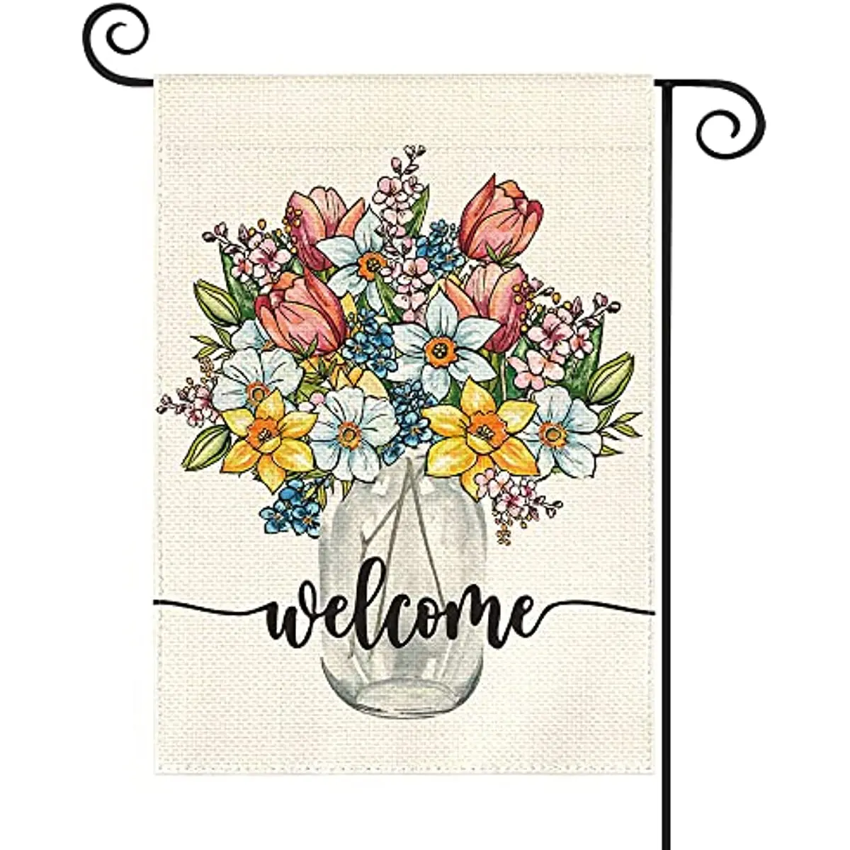 

New Spring Floral Vase Garden Flag 12x18 Inch Double Sided Outside, Welcome Yard Outdoor Flag