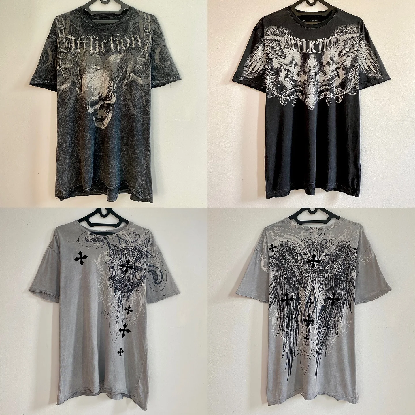 Y2k ヴィンテージゴシックスカルプリント Tシャツ男性トレンディな 
