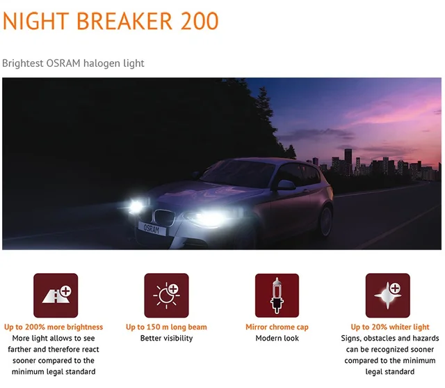 Osram Night Breaker 200 H4 9003 Car Halogen Headlight +200% More Brightness  Original Lamp 12v 60/55w Made In Germany 64193nb200 - Car Headlight  Bulbs(halogen) - AliExpress