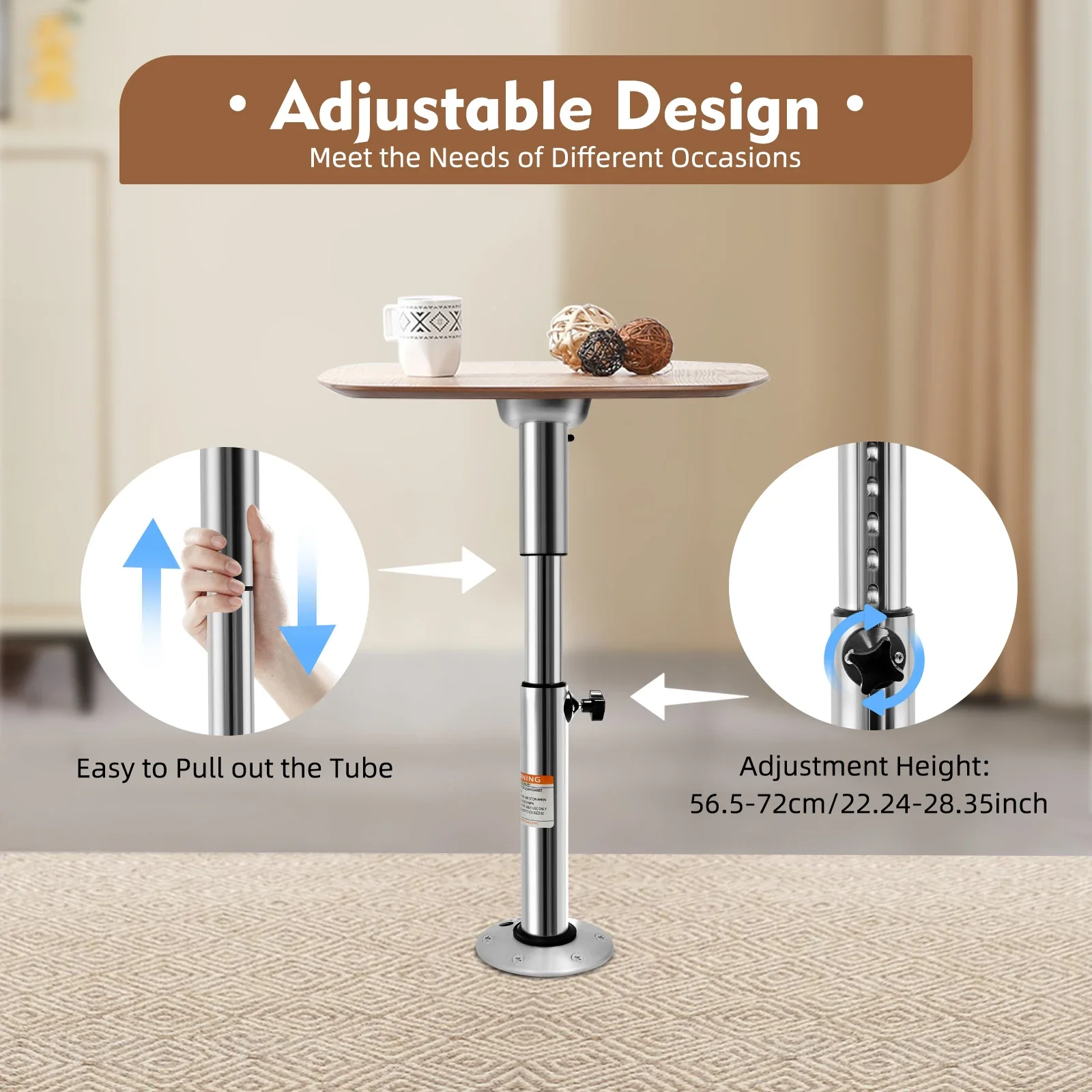 Adjustable Height Table Pedestal Stand Base with Polished Stainless Handle for RV Marine Boat Caravan Motorhome Bar
