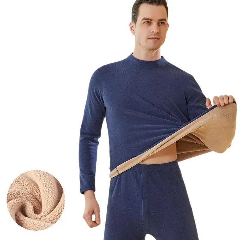 Winter Thermal Underwear Men Mock-neck First Layer 2 Pieces Under Panties and Undershirts Keep Warm Clothing Elastic L-4XL