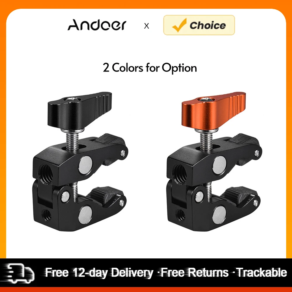 Andoer Super Clamp Tripod Clamp Crab Pliers Clip With 1/4 Inch & 3/8 Inch Screw Hole For DSLR Rig LCD Monitor Studio Light Camera Magic Arm, Orange - View #4