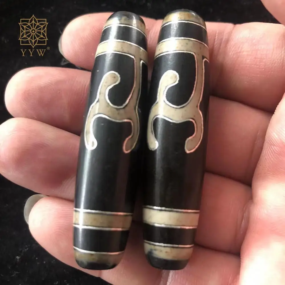 Tiger Tooth Natural Tibetan Agate Onyx Dzi Beads Green Tara Mother Unique Drum Shape Stone Jewelry Making Arts Crafts 56x13mm