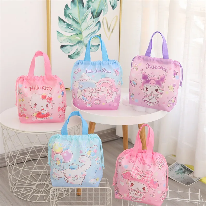 

Аниме Sanrio Cinnamoroll Kuromi Melody KT, сумка на шнурке, рюкзак через плечо, милая сумка для хранения, мультяшная сумка для ланча