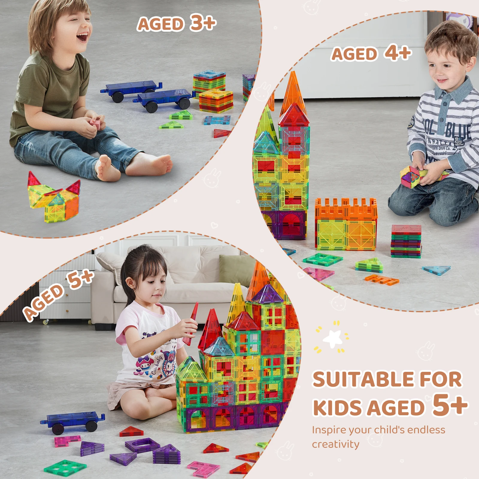180PCS Magnetic Building Blocks Set – Construction Magnet Tiles Montessori Educational Toy for Kids