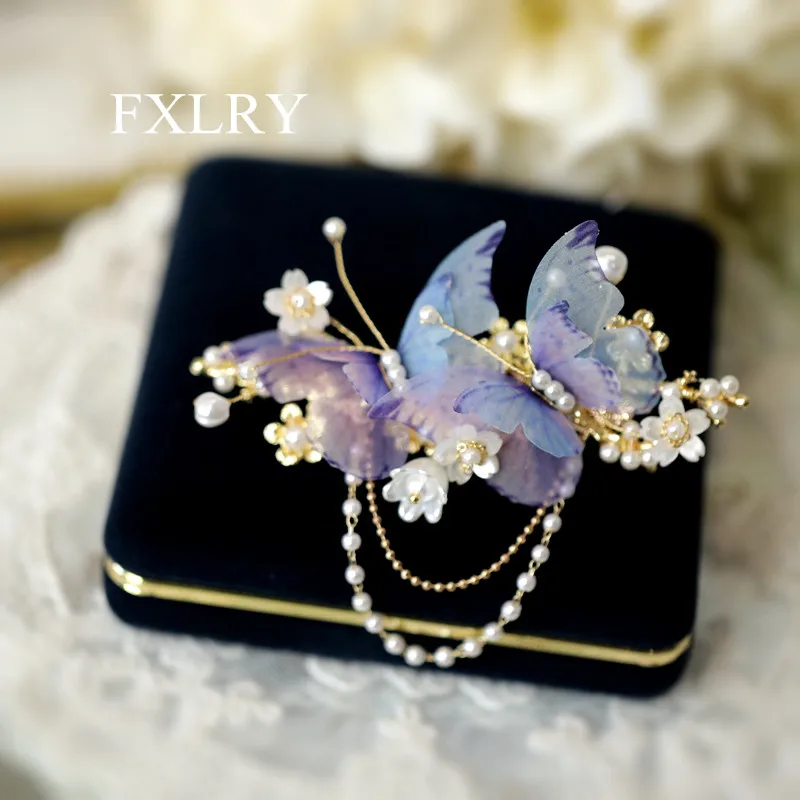 Фото FXLRY оригинальная заколка для волос ручной работы с ракушкой жемчугом бабочкой Винтажный стиль заколка с кисточкой головной убор аксессуары №1