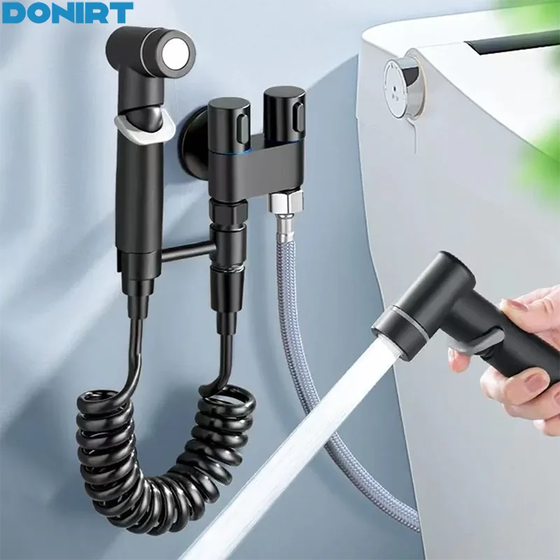 Zinc-Alloy-Angle-Valve-Wall-Mount-Toilet-Bidet-Sprayer-Set-1-In-2-Out ...