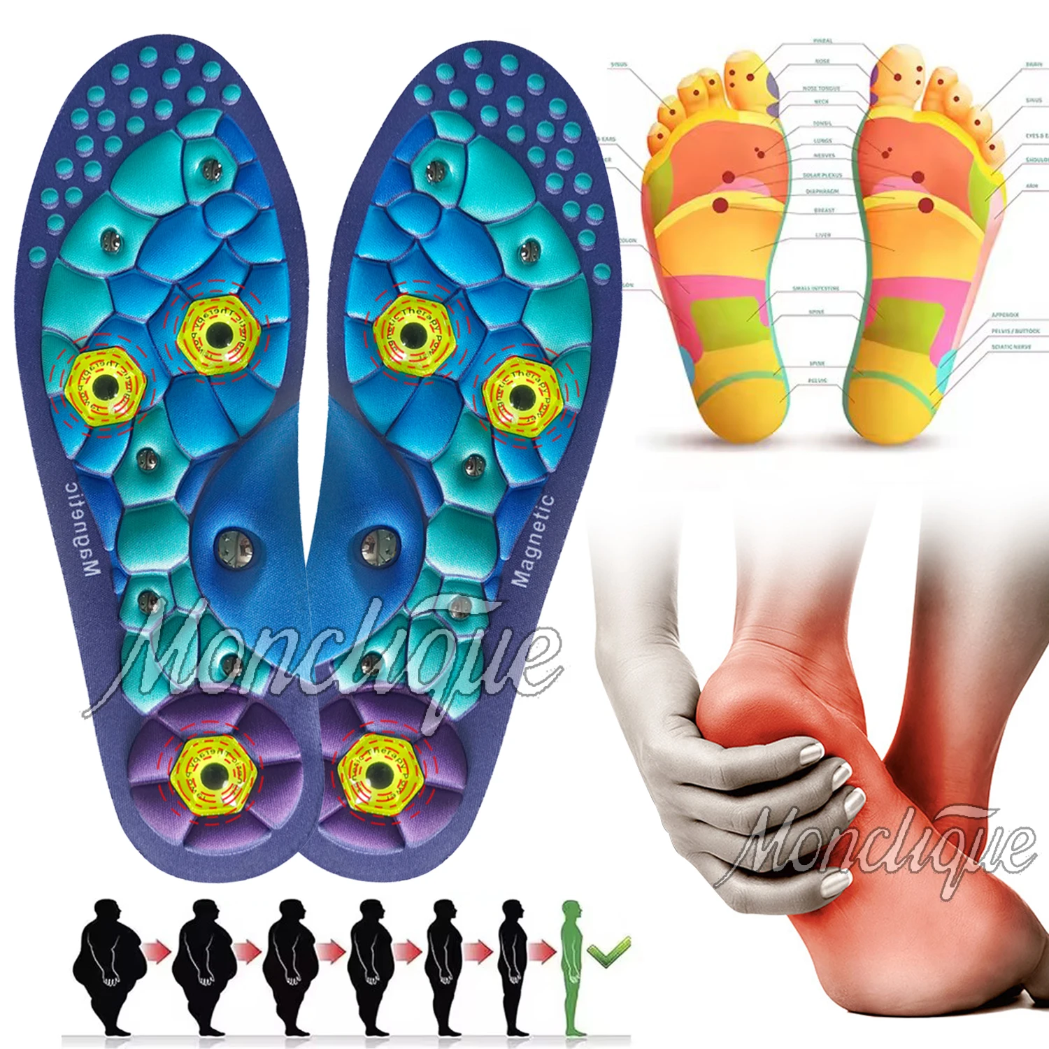 1 Pair Magnetic Therapy Sports Shock Absorption Massage Insoles EVA  Arch Support Acupoint Massage to Promote Blood Circulation