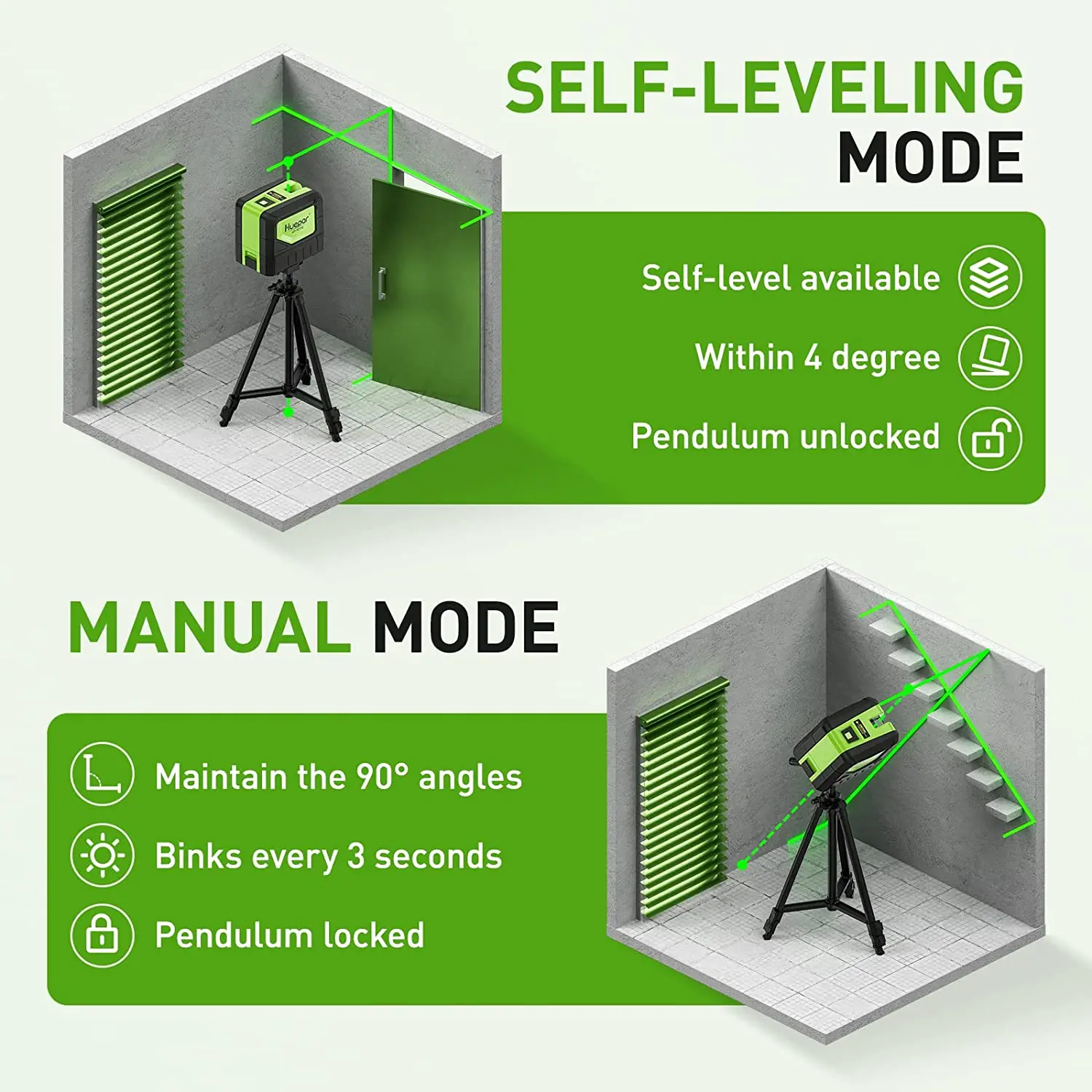 Self Leveling Laser Level with 2 Plumb Dots Green Beam Cross Line 180-Degree Ver