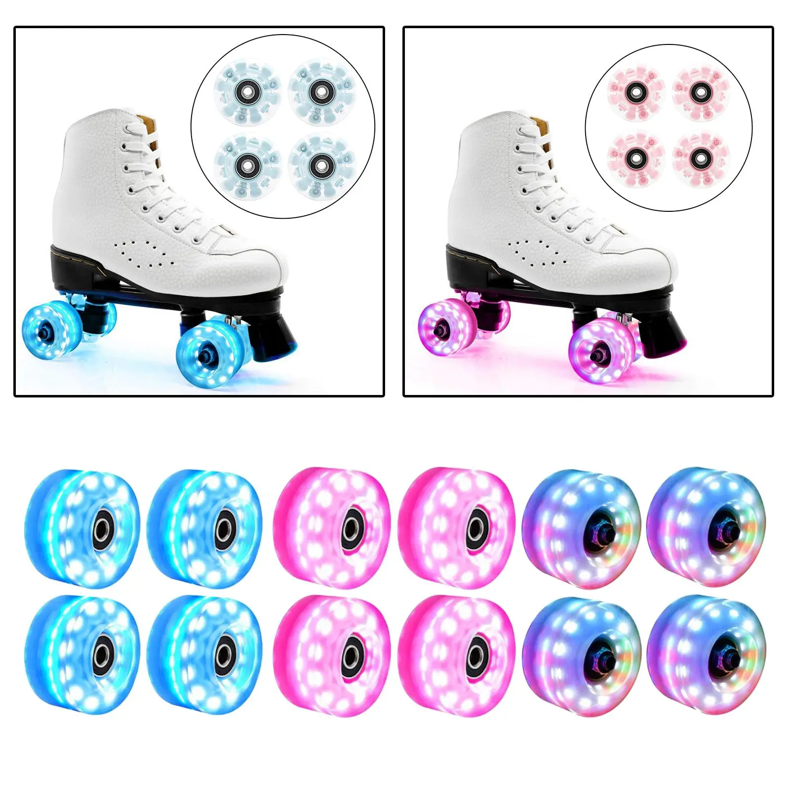 4 Roller Skate Wheels 58mm x 32mm, Luminous Quad Roller Skateboard Wheels with Bearings Installed