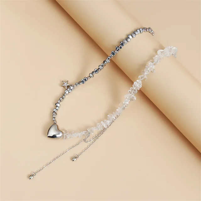 New Y2K Heart Beaded Necklace Women Boho Crystal Class Gravel Clavicle Chain Cool Y2K Choker Exquisite Fashion Jewelry 5