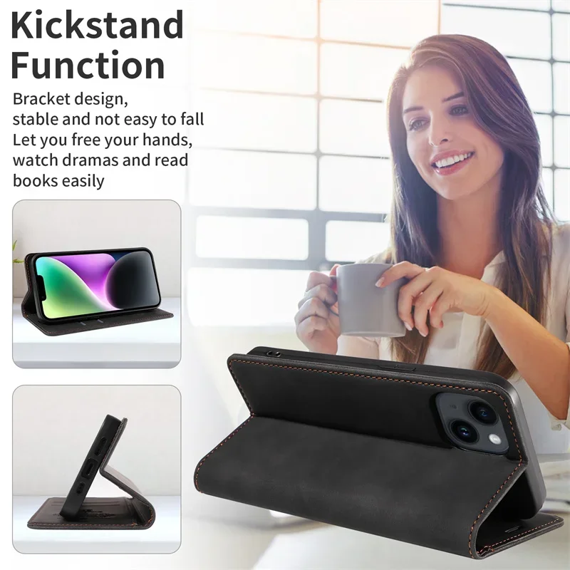 Premium Magnetic Wallet Case - PU Leather Flip Cover with Stand and Card Slots