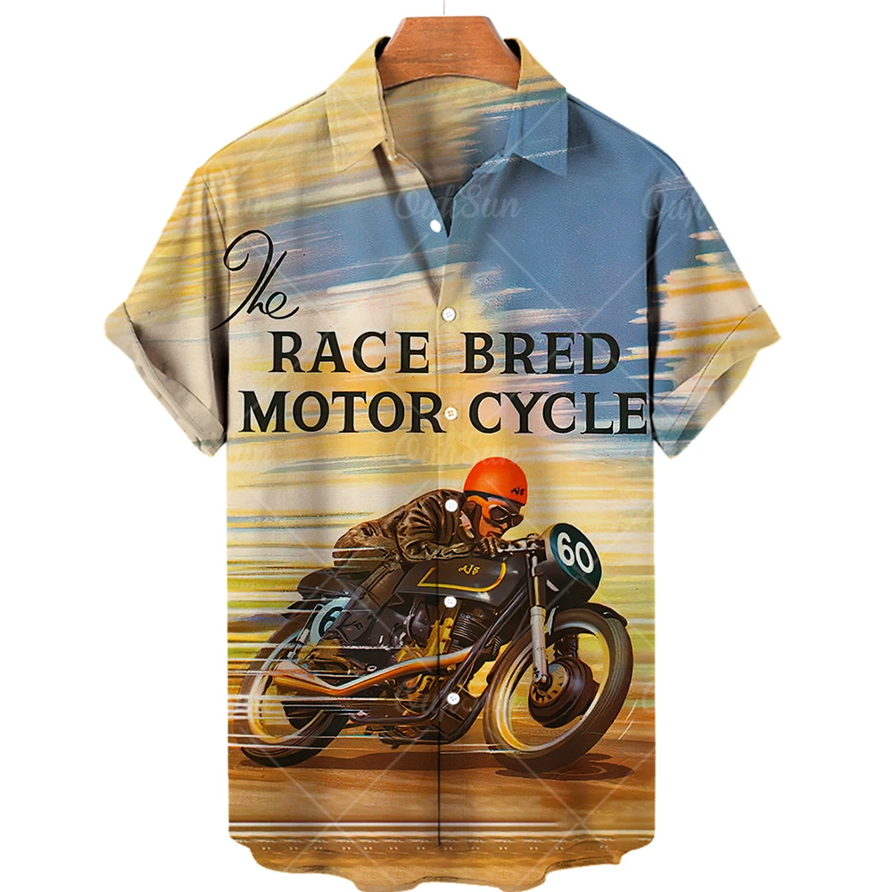Men's Hawaiian Shirt Motorcycle 3D Printed Short Sleeve Beach Lapel Oversized Hip Hop 4