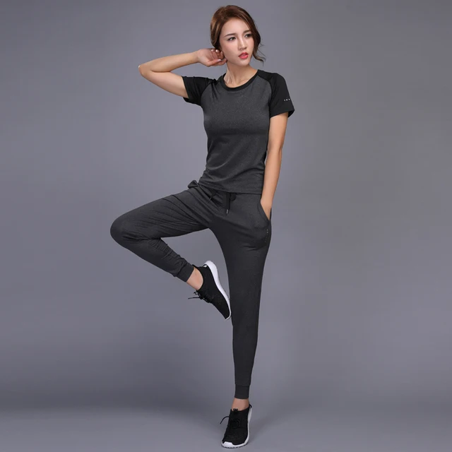 New Women's Sportswear Yoga Sets Jogging Clothes Gym Workout Fitness Training Yoga Sports T-Shirts+Pants Running Clothing Suit 3