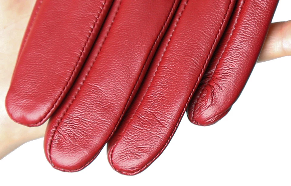 Gants en peau de mouton pour femmes, hiver chaud plus velours court et mince écran tactile couleur de conduite gants en cuir pour femmes de haute qualité-2081
