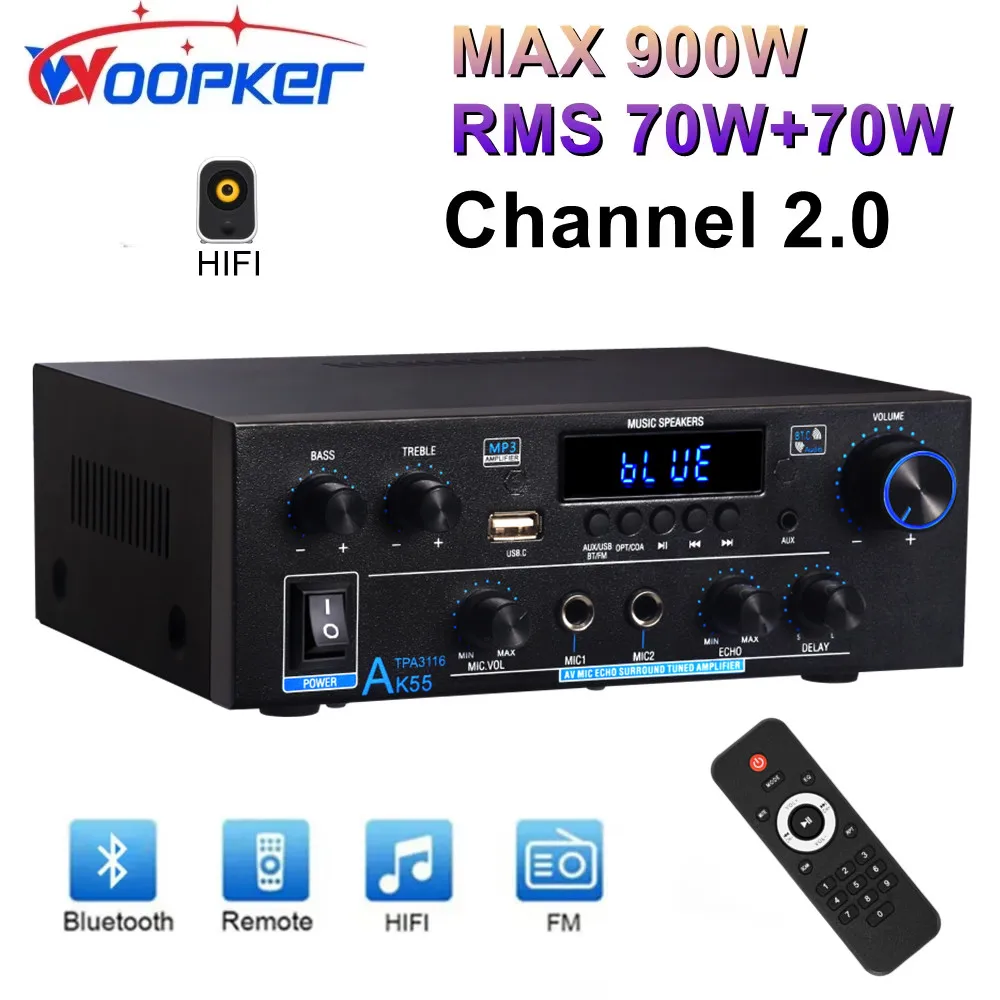 Ampli Stéréo Bluetooth AK35 Pro 800W, USB/FM/Micro SD, 2 Canaux, Noir
