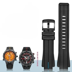 Waterproof Soft Silicone Sports Strap 24 - 16mm Men's Rubber Watchband - 24.16mm (Black blue black)