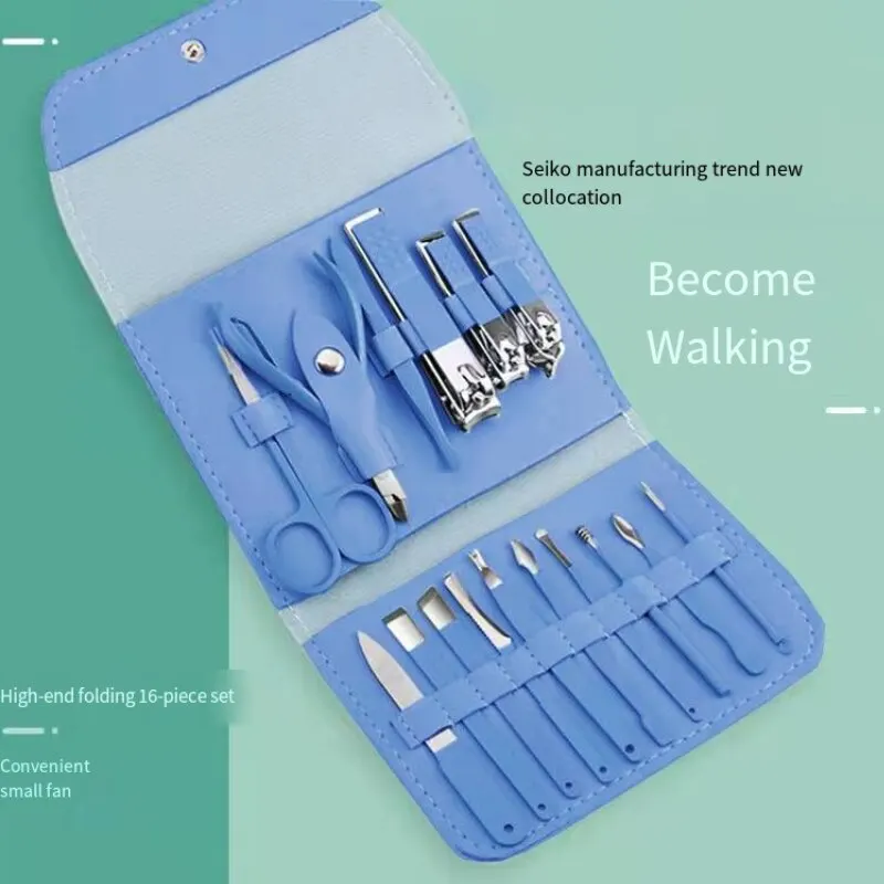 Nail Clipper Set Stainless Steel Nail Clippers Set with Folding Bag Manicure Cutter Kits Scissors Beauty Tool 16pcs