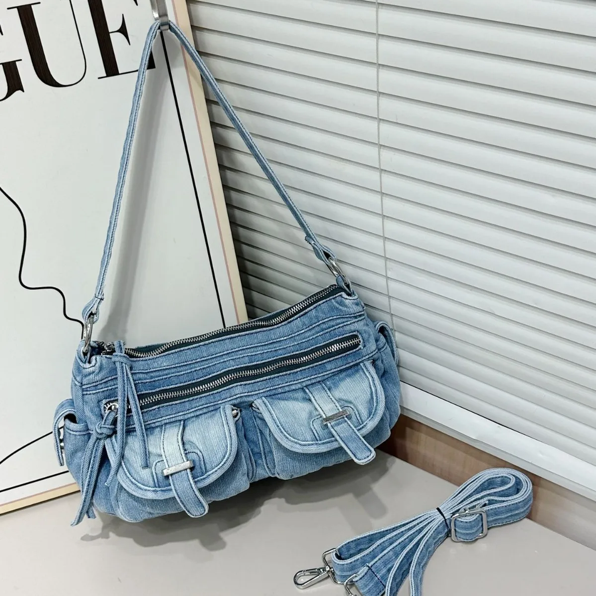 Denim Sewing Fashion Shoulder Bags Multiple Pockets Thread Women's Bags 2025 Hot Sale Leisure Versatile Women's Handbags