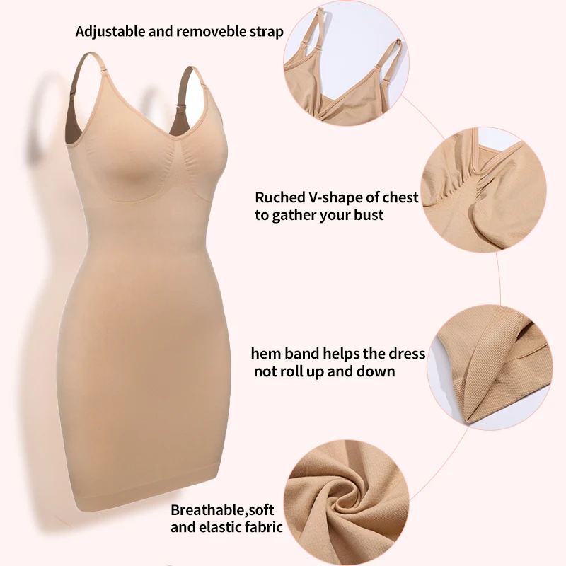 Sexy Full Slip Shapewear Women Dress V Neck Bodycon Underwear Smooth  Compression Body Shaper Slimming Waist Abdomen Belly Corset