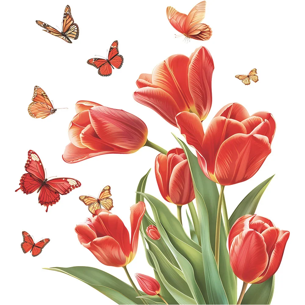 1PCS Small Fresh Painted Tulip Butterfly Glass Window Home Landscaping Decoration Electrostatic Uv Window Stickers