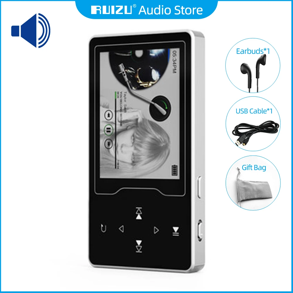 

RUIZU D08 MP3 MP4 Player With Speaker Lossless Music Player HD Large Screen Video Player Support FM Radio EBook Recorder TF Card