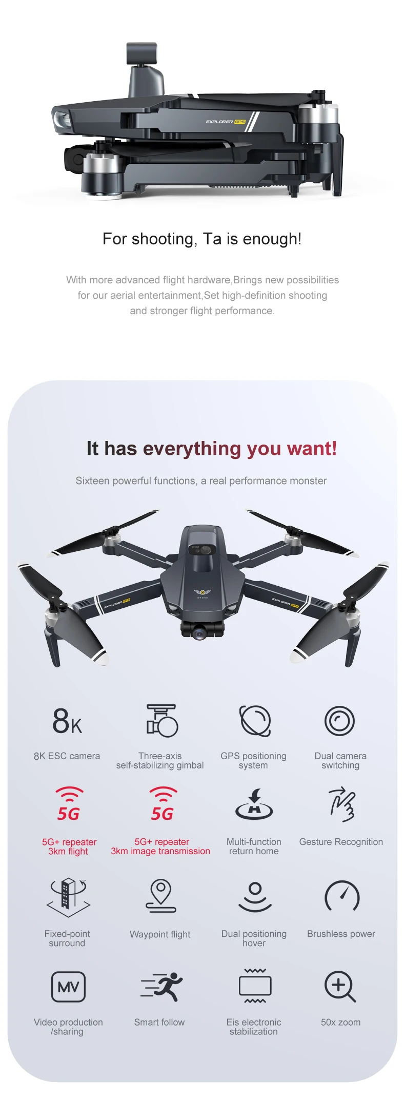 aerocraft 6ch remote control quadcopter 2.4 ghz 8819 Drone 8K 6K Profesional Reperter GPS WIFI HD 3-Axis Gimbal HD Camera Helicopter Brushless Motor FPV RC Quadcopter Aircraft RC Quadcopter classic