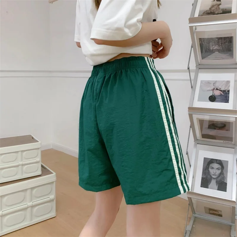 Adidas Pants Women Quick-drying Moisture Absorption Comfortable Breathable Stripes Short Pants Green