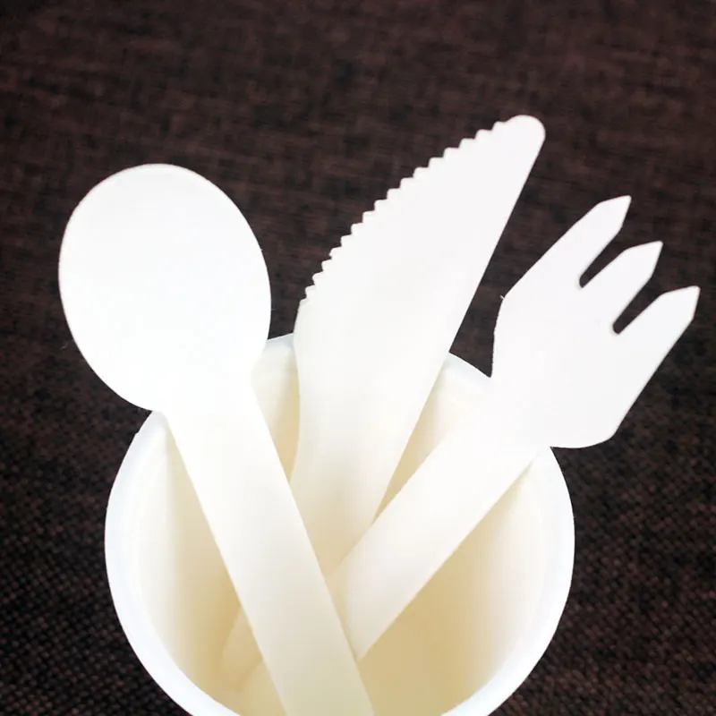 50Pcs Disposable Degradable Knife Fork And Spoon Pulp Tableware Environmental