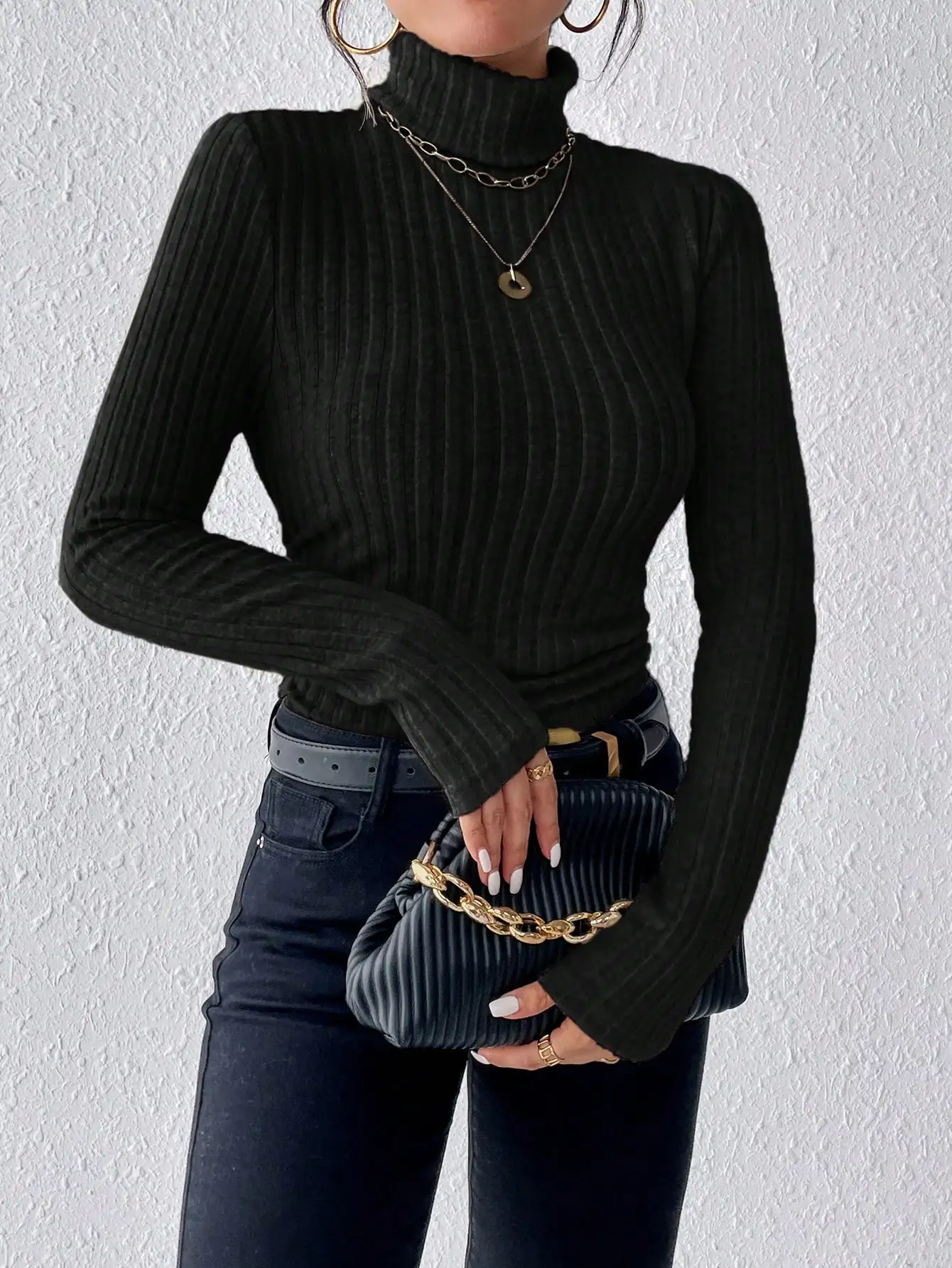 Elegant Solid Basic Knitted Tops New Women Turtlneck Sweater Long Sleeve Casual Slim Pullover Fashion Simple Style Design 4