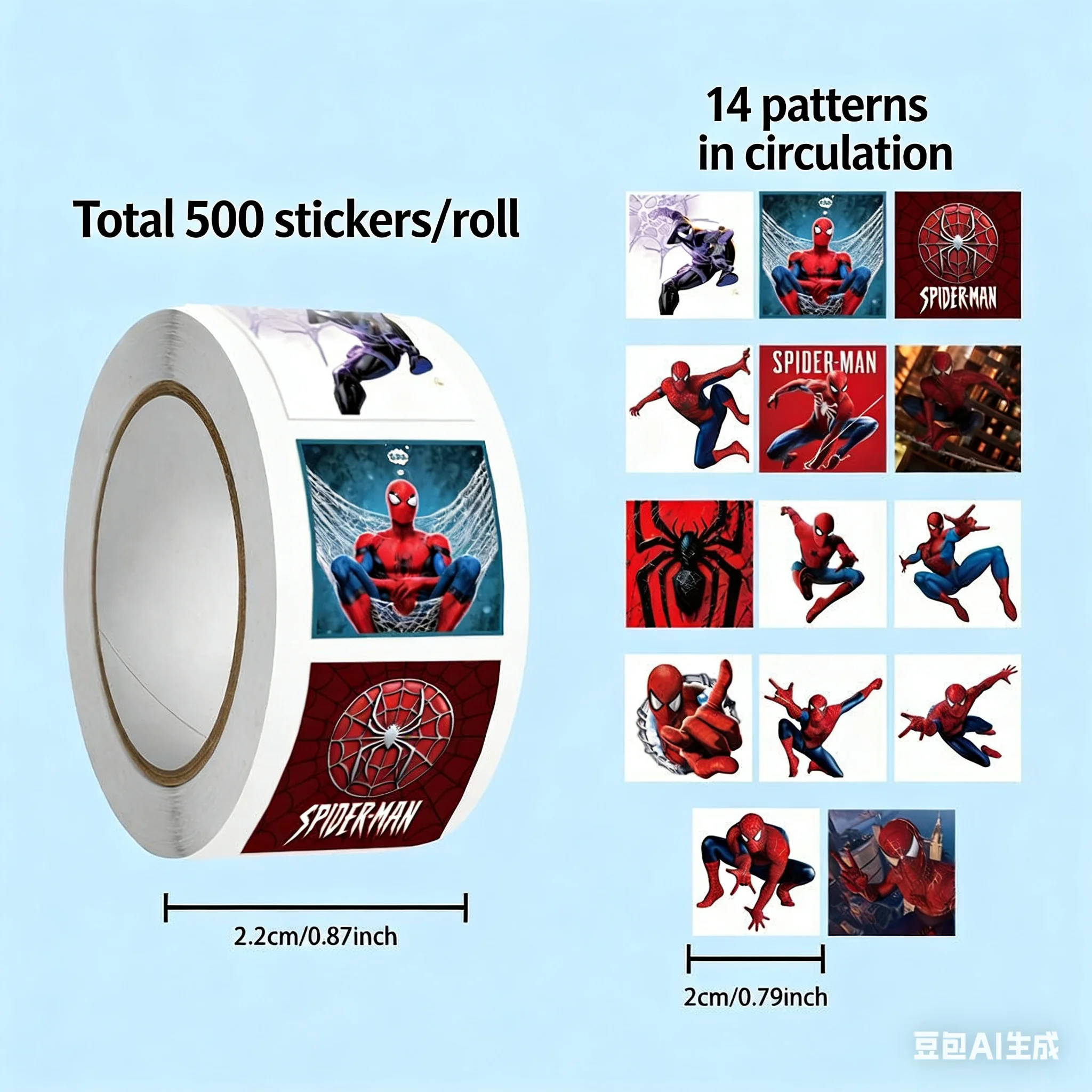 500Pcs 스파이더맨 스티커 롤, 14가지 스타일 귀여운 슈퍼히어로 데칼 물병 노트북 수하물 어린이 파티 선물용