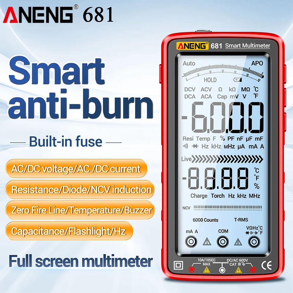 ANENG 681 6000 Counts Digital Multimeter Smart Anti-burn Rechargeable Universal Meter NCV Tester 5-inch Large LCD with Backlit