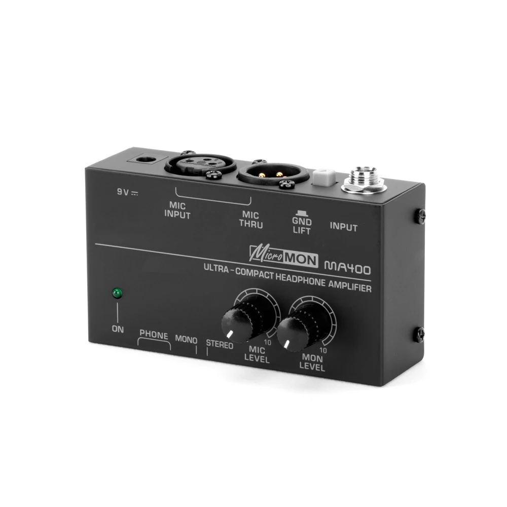 Headphone Preamplifier MA400 Microphone Preamplifier Audio 6.35mm & 3.5mm Headphone Outputs Mixer with 12V Power Supply