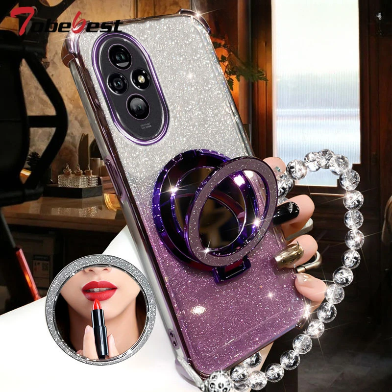 Funda para teléfono con soporte Magsafe con revestimiento de cristal brillante a prueba de golpes para Huawei Honor 200 100 90 80 70 60 Pro_voghion.com