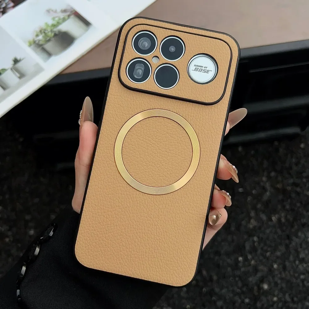 Luxury PU Leather Magnetic Wireless Charging Protective Back Cover Case