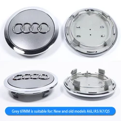 Luxury Car Wheel Hub Cover Set - Sleek Rim Center Cap Decoration Accessories (4 Pieces) - Audi (4Pcs Grey - 69mm)